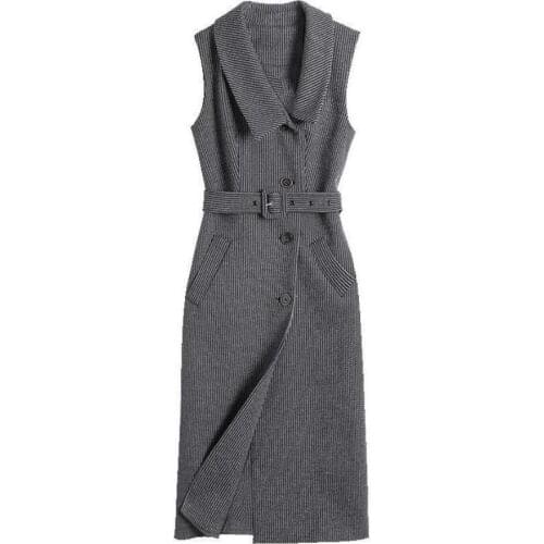 Autumn winter ol Sleeveless Woolen Dress women lapel lapel slim vest dress a-line with belt