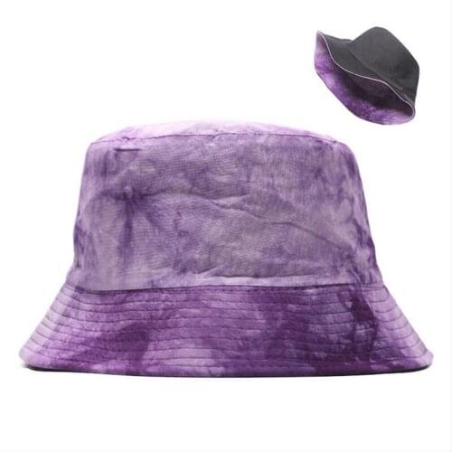 Retro Tie-dye Ink Painting Bucket Hats Women Men Reversible Visor Panama Fisherman Fishing Hats Wash Denim Sun Shade Flat Caps