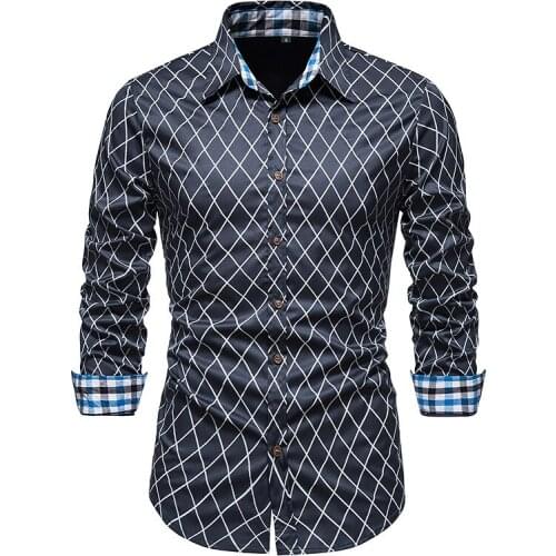 PARKLEES 2021 Plaid Blue Shirt Men Long Sleeve Patchwork Slim Camisas Casual Wedding Bridegroom Plus Size Dress Chemise Homme