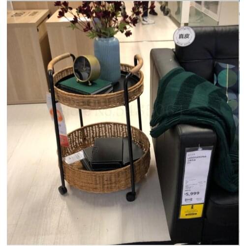 Movable Coffee Table Trolley Table With Caster Side Table Rattan Anthracite