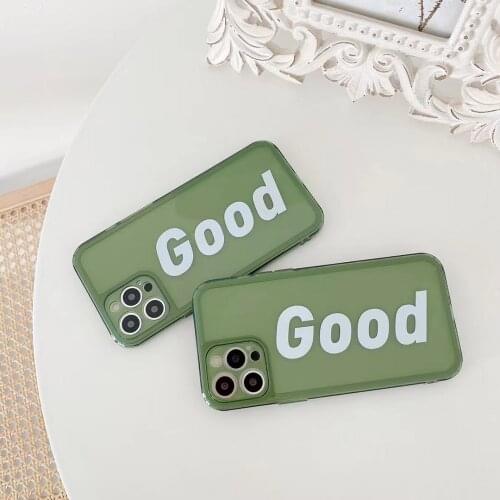 Retro Green Trasparent Phone Case For iPhone 12 Mini 11 Pro Max XR X XS Max 8 7Plus Creative letters Clear Soft TPU Cover