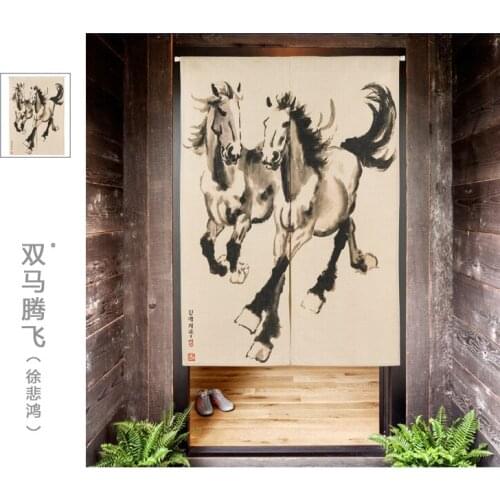 Xu beihong horse ink painting curtain cloth art study Chinese wind door curtain porch blinds sitting living room decoration