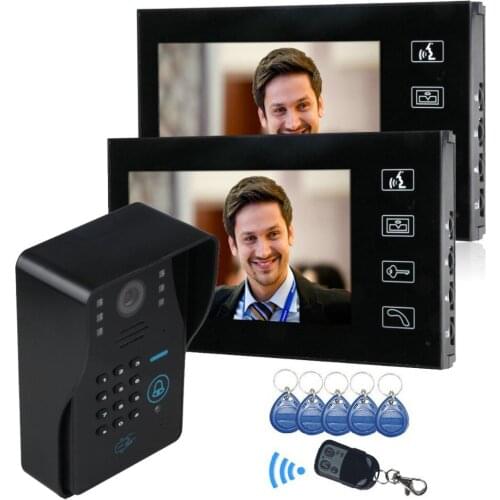 7" Color LCD Touch Key monitor Video Door Phone Doorbell Intercom System Code RFID Card Remote control Video Door Bell 2-monitor