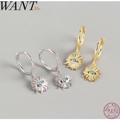 WANTME Geometric Round Real 925 Sterling Silver Blue Zircon Demon Eye Stud Earrings for Women Evil Eyes Ear Hoop Jewelry 2020