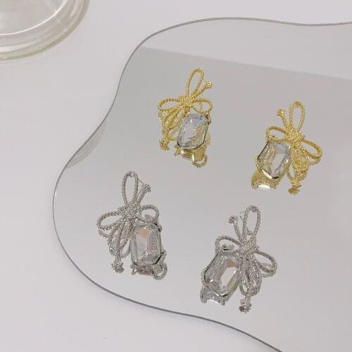 Origin Summer Fashion Gold Silver Color Bow-knot Dangle Earring for Women Rhinestones Hollow Out Earring Jewelry Pendientes