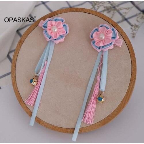 1Pair Vintage Pink Flower Children Bell Hair Edge Clip Cloth Baby Tiara Princess Hair Clip For Children Accessories PT