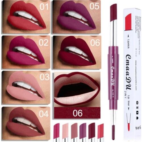 1pcs 2 In 1 Double-ended Lipstick Lip Line Pen Moisturizing Waterproof Long Lasting Matte Non-stick Makeup Cosmetics TSLM1
