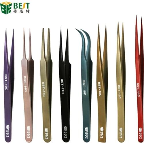 1Pcs Ultra Precision Tweezers Antimagnetic Electroplate Forceps for Mobile Phone Tablet PC Picking Repair Tools