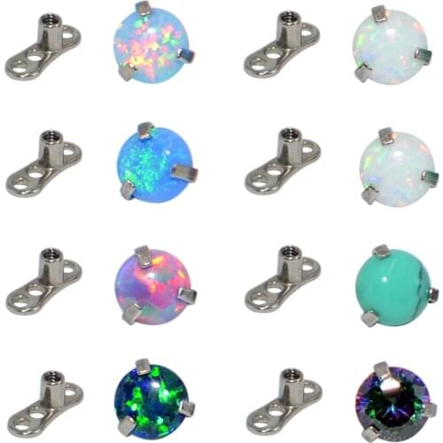 1pcs Micro Dermal Anchor Top Skin Diver Dermal Anchor Surface Piercing Implants Opal CZ Gem Internally Threaded Body Jewelry 4mm