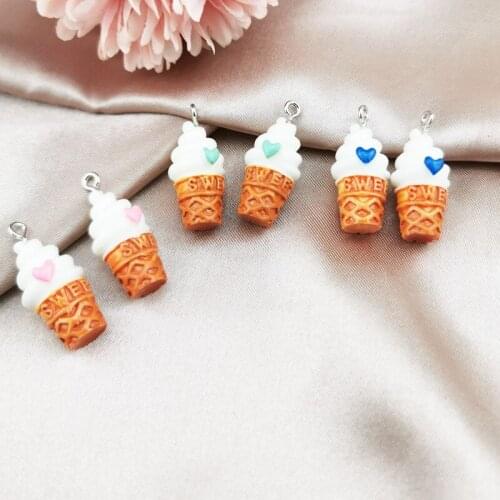 10pcs/Lot Love Ice Cream Shape Charms Diy Resin Jewelry Accessories Keychain Pendant Material