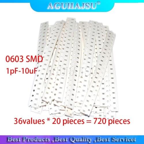 36values*20pcs=720pcs 0603 SMD Capacitor Assorted Kit 1pF-10uF Component Diy Sample Kit New And Original