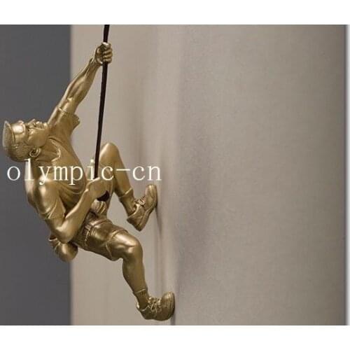 8'' brass copper carvings outdoor exercise a rock climbing man statue