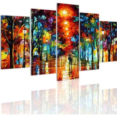 Abstract Modern Colorful Night Park 5 Panels HD Canvas Painting Posters Wall Art Print Pictures Living Room Home Decor Frame