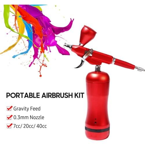 Airbrush with Compressor Kit Auto Start Stop Dual-action Air Brush 0.3mm 7cc Gravity Feed Rechargeable Airbrush for Painting
