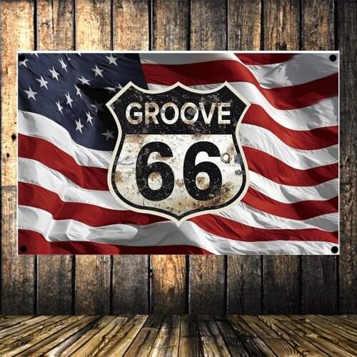 American Flag Route 66 Offroad Banner Poster Wall Art High Quality Canvas Painting Tapestry Wall Hanging Mural Home Decoration