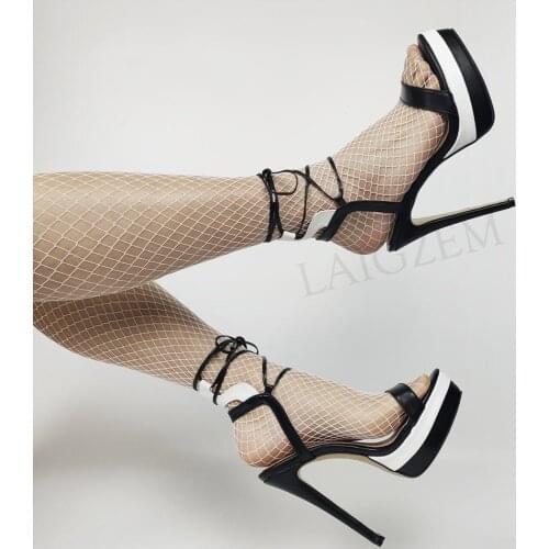 BERZIMER Women Stiletto Heels Platform Sandals Open Toe Ankle Strap Summer Sapato Pumps Shoes Woman Chaussure Big Size 46 50 52