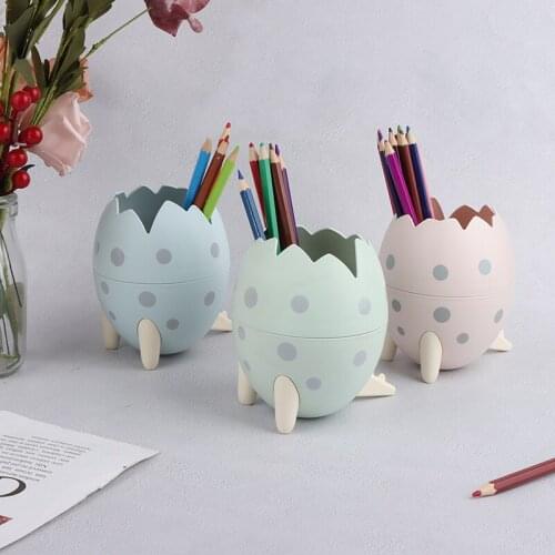 Dinosaur Egg Shape Pen Holder Space Saver Desktop Organizer Makeup Brush Case