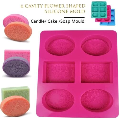 6 Cavity Flower Shaped Silicone Crafts Soap Mold DIY Handmade Candle Cake Ice Cream Mold Rose Mold For Home Bathroom Soap Forms