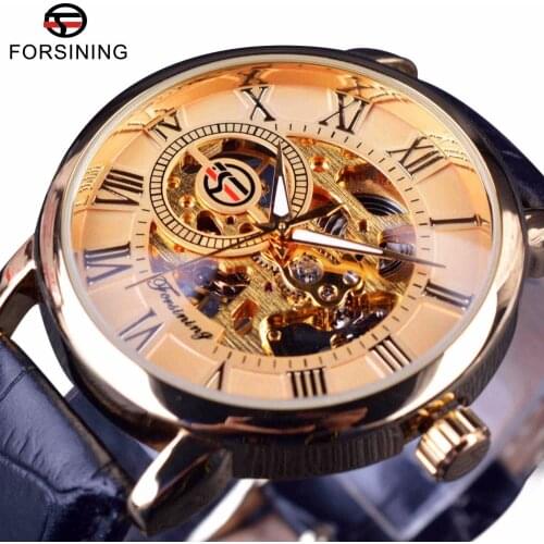 Forsining Men Watch Top Brand Luxury Transparent Roman Retro Series 3D Logo Designer Dial Mechanical Male Skeleton Wrist Watch