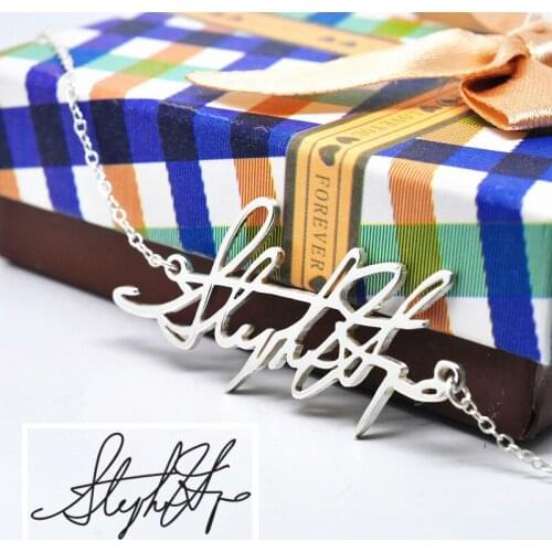 Personal Your Design Handwriting Cut Out Necklace Solid Silver Custom Signature Name Necklace Memory Jewelry