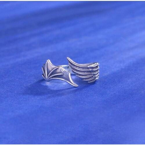 N58F Angel Demon Wing Couples Rings For Women Men Matching Best Friend Trendy Promise Ring for Teen Thumb Jewelry Engagement