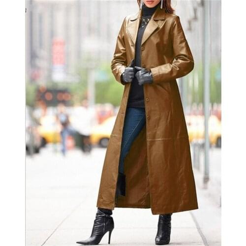 Gothic Lapel Leather Jacket 2021 Women Plus Size Casual Loose Long Trench Coats Autumn Button Solid Color Steampunk Biker Jacket