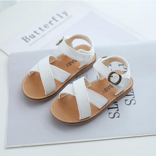 Summer 2021 New Casual Fashion Buckle Sandals Open-toed Sandals Boys and Girls Cross Soft Bottom Princess Shoes Roman Shoes Hot