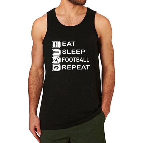 Lyprerazy Mens EAT SLEEP FOOTBALL REPEAT Workout Gym Funny Printed Tank Top