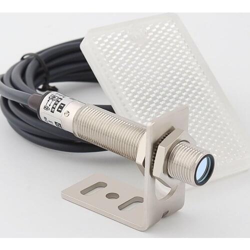 M12 laser diffuse reflection photoelectric switch Visible light sensor infrared induction switch 20cm distance with reflector