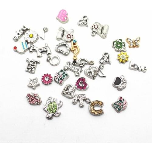 Mix50pcs/lot crystal Floating Charms Fit Living Glass Floating Lockets Bracelet DIY Charms Jewelry Accessory