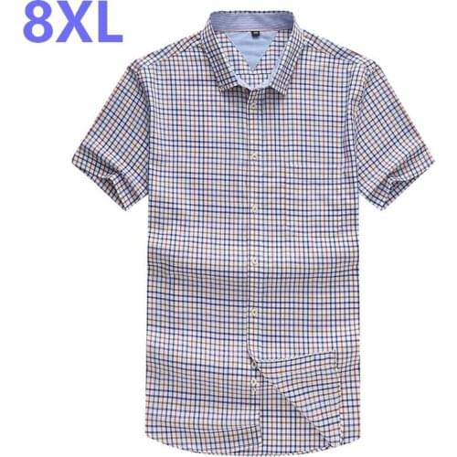 NEW Big Size men plaid short sleeved shirt 8XL 7XL Big and Tall half sleeve shirt young Big man XL 5XL special fertilizer