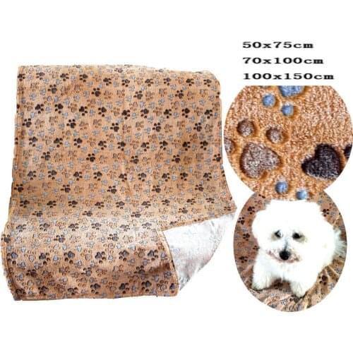 Gold footprint warm thick dog paw print blanket puppy fleece blanket soft throw blankets for dog cat pets kids children 3size