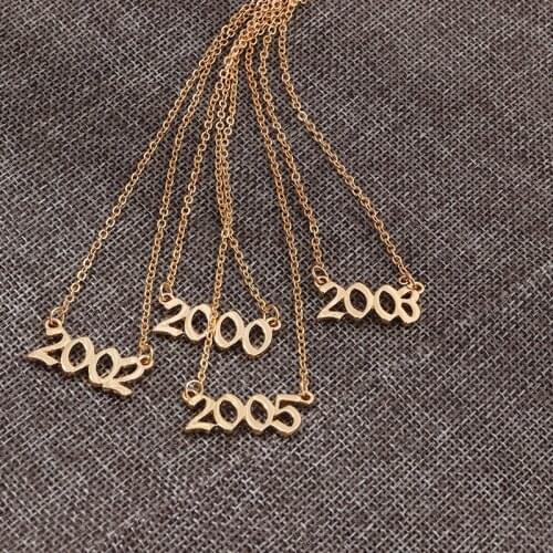 Personalized Custom Birth Year Necklace Stainless Steel Date Of Birth Femme Pendant Necklaces 1980-2021 Chain Gift Women Jewelry