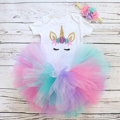 1 Year Old Baby Girls Dress Newborn Girl Birthday Outfits Unicorn Cartoon Baby Girl Clothes Infant Princess Baptism Clothing