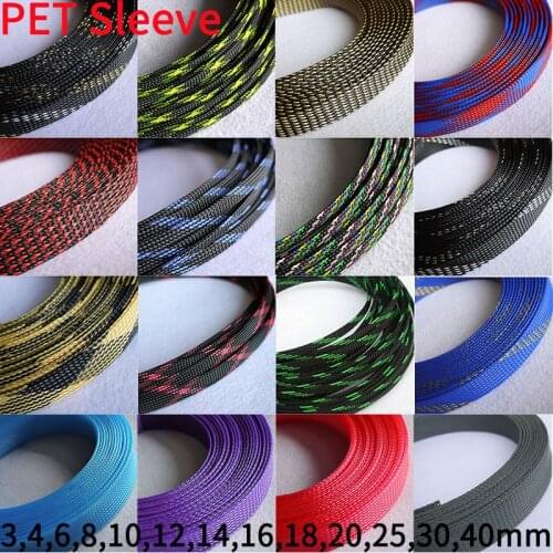 5M 3 4 6 8 10 12 14mm PET Braided Expandable Sleeve Cable Wire Wrap Insulated Nylon High Density Tight Sheath Protector Harness