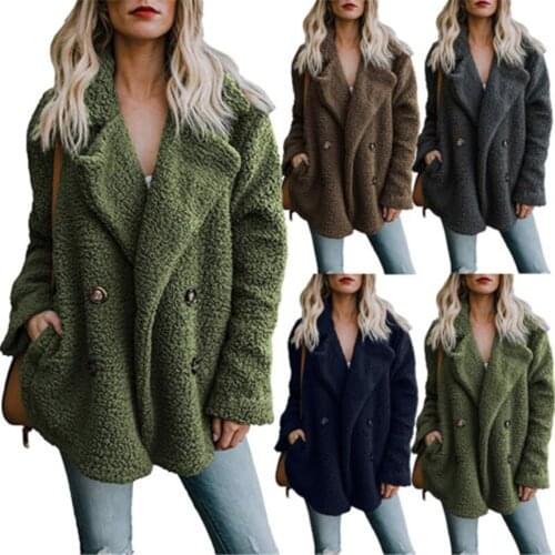 Drop Shipping Fashion Womens Button Fluffy Jacket Cardigans Ladies Warm Jumper Fleece Fur Coat S-3XL
