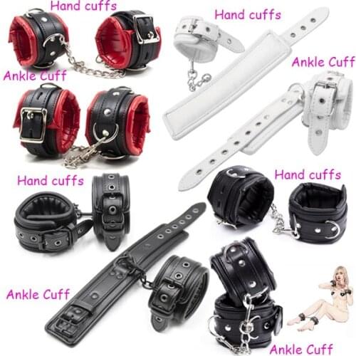 Adjustable Erotic PU Leather Soft Padded Sex Handcuffs Ankle Cuffs Bdsm Slave Bondage Wrist Cuffs SM Game Sex Toys For Couple
