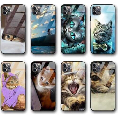 Luxury Funda Case for iphone 12 Case for iphone 12 11 Pro XS Max mini XR X 7 8 6 6s Plus SE 2020 Fashion Cat Glass Case Cute