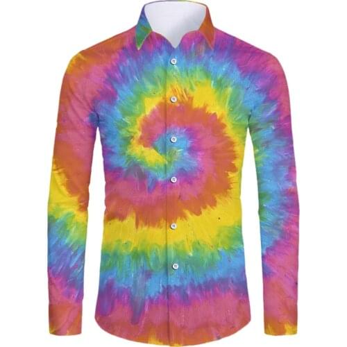 Men Summer Shirts New Hot Hip Hop Streetwear Fashion Long Sleeve Shirts Casual Tie-Dye 3D Print Men Casual Shirt Tops Oversize