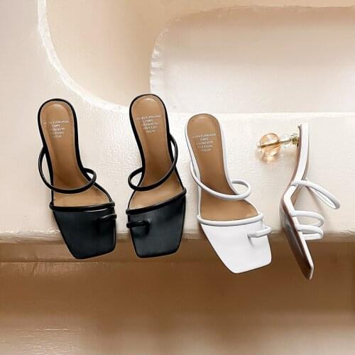 CIALISA Sandals For Women 2020 New Fashion Square Head Open-toed Strappy Crystal Outdoor Flip -flops High Heels Slippers