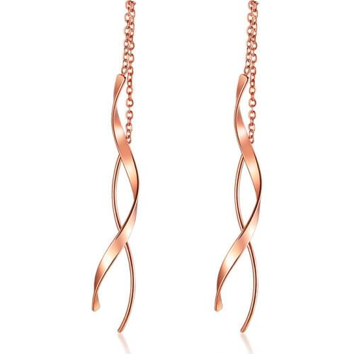 Rose Gold Threader Long Drop Earrings Curved Twisted Thin Bar Spiral Wire Minimal Long Dangle Chains Women Girlfriend Gifts