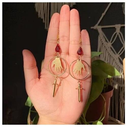 Queen of Swords Tarot Earrings / Dagger Earrings / Tarot hand earrings