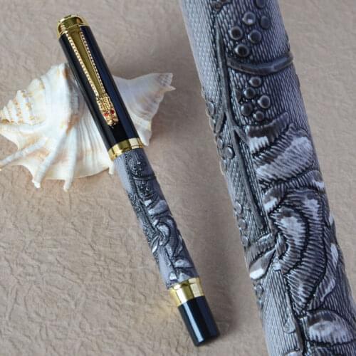 ROLLER BALL PEN NEW DIKAWEN 891 GREY AND GOLDEN DRAGON CLIP RICH CROP