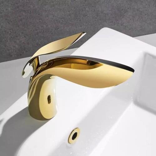 Rose Gold Bathroom Basin Faucets Solid Brass Hot & Cold Sink Mixer Taps Lavatory Crane Leaf-Shape Vessel Free Shipping Chrome