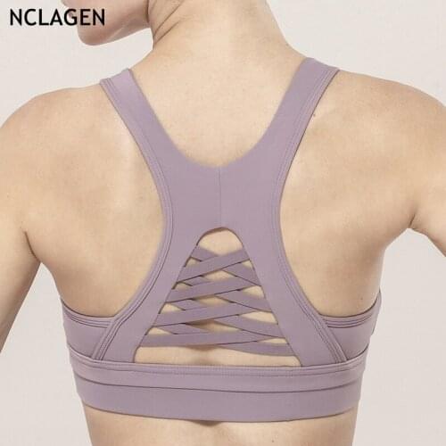 NCLAGEN Sports Bra High Support Fitness Yoga Padded Crop Top Clothing Women Gym Workout Running Cross-back Elastic Push-up Vest