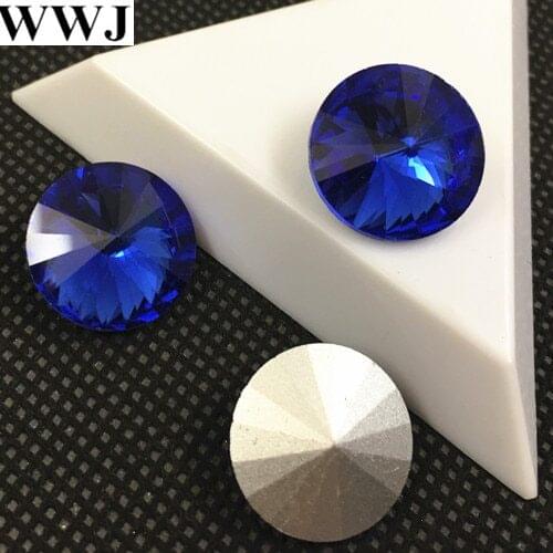 Middle Blue color Rivoli Crystal Fancy Stone Point Back Glass Stone For Jewelry Making 6mm 8mm 10mm 12mm 14mm 16mm 18mm
