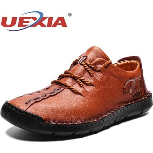 UEXIA Spring and Autumn Mens Designer Shoes Brand Split Leather Soft Comfortable Mens Casual Shoes Portable Driving Laces Flats