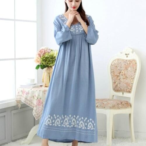 Spring and Autumn Sleepwear Womens Cotton Long Nightgown Loose Comfortable Nightwear Long Sleeve Night Dress Women Sleepshirts
