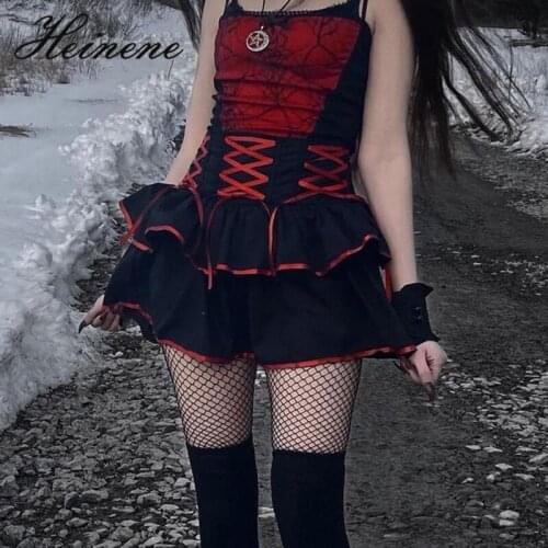 Heinene Gothic Lace Up Summer Bandage Skirt Women Harajuku Punk Grunge Sexy Pleated Skirt Patchwork Aesthetic High Waist Skirts