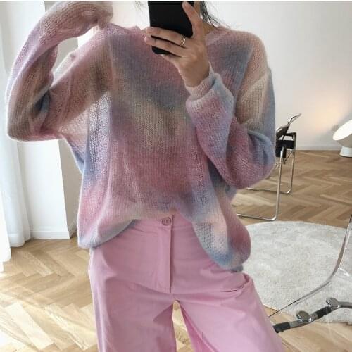 2020 Thin Mohair Sweater Women Loose Casual Pullovers Women Sweater Sweet Elegant Sweater Casual Pull Femme Perspective Tops